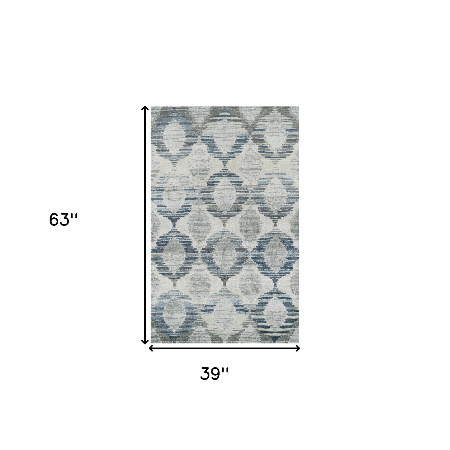 3' X 5' Blue and Ivory Geometric Area Rug