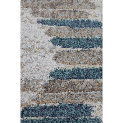 3' X 5' Blue and Ivory Geometric Area Rug