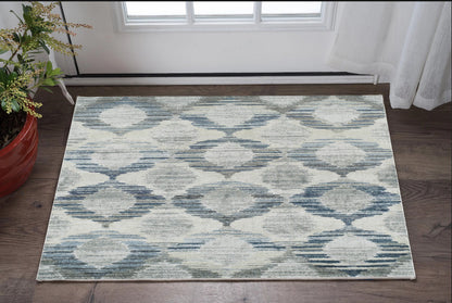 3' X 5' Blue and Ivory Geometric Area Rug