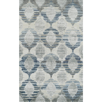 3' X 5' Blue and Ivory Geometric Area Rug