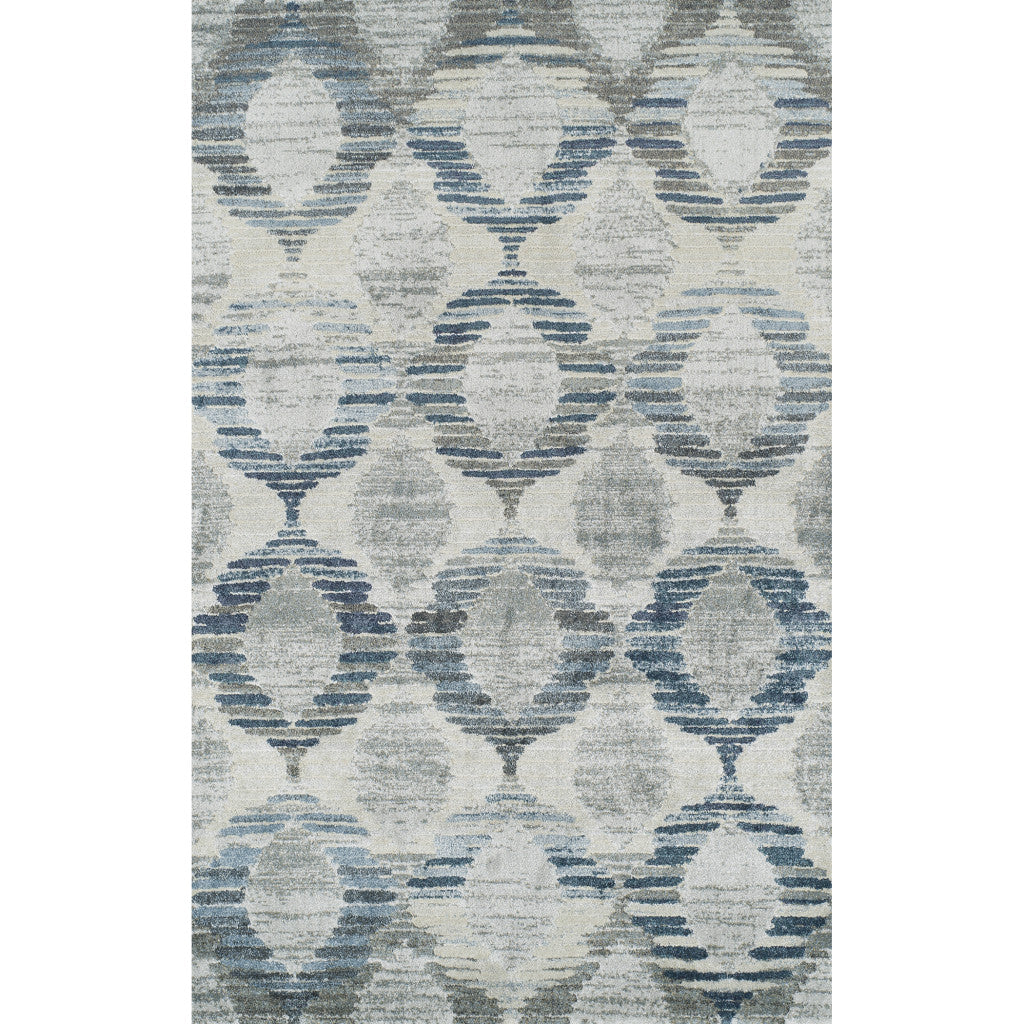 3' X 5' Blue and Ivory Geometric Area Rug