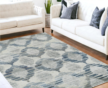 8' X 11' Blue and Ivory Geometric Area Rug