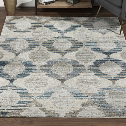 8' X 11' Blue and Ivory Geometric Area Rug