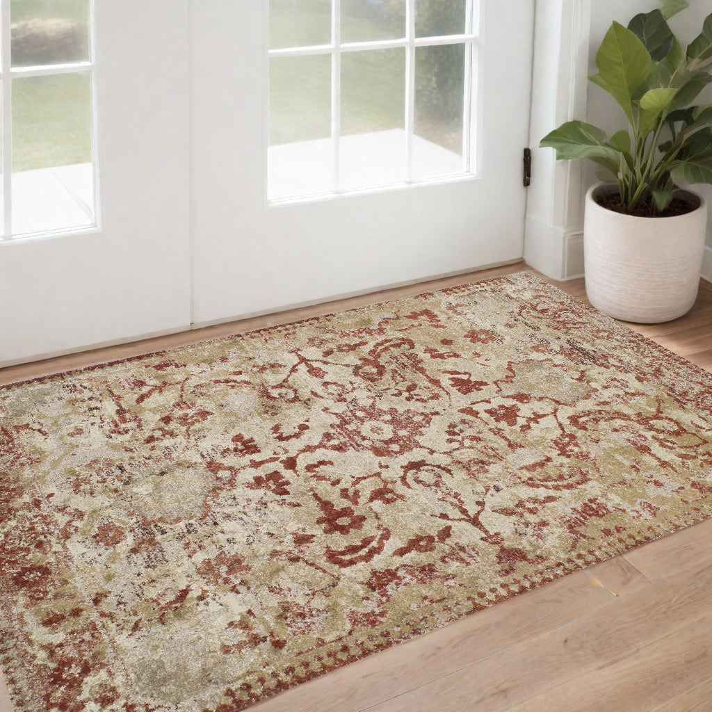 3' X 5' Red and Beige Oriental Area Rug