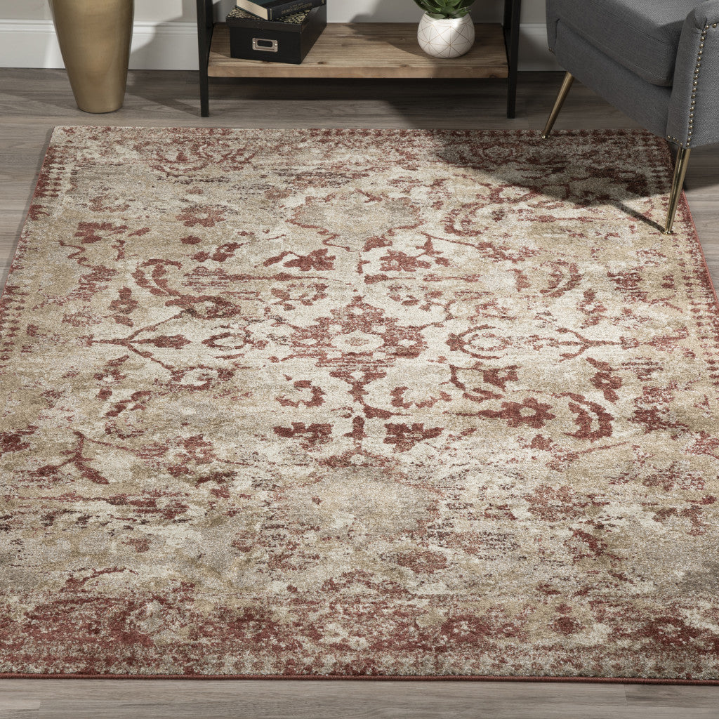 3' X 5' Red and Beige Oriental Area Rug