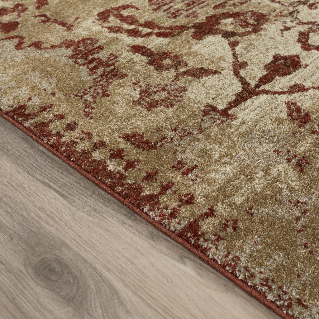 3' X 5' Red and Beige Oriental Area Rug