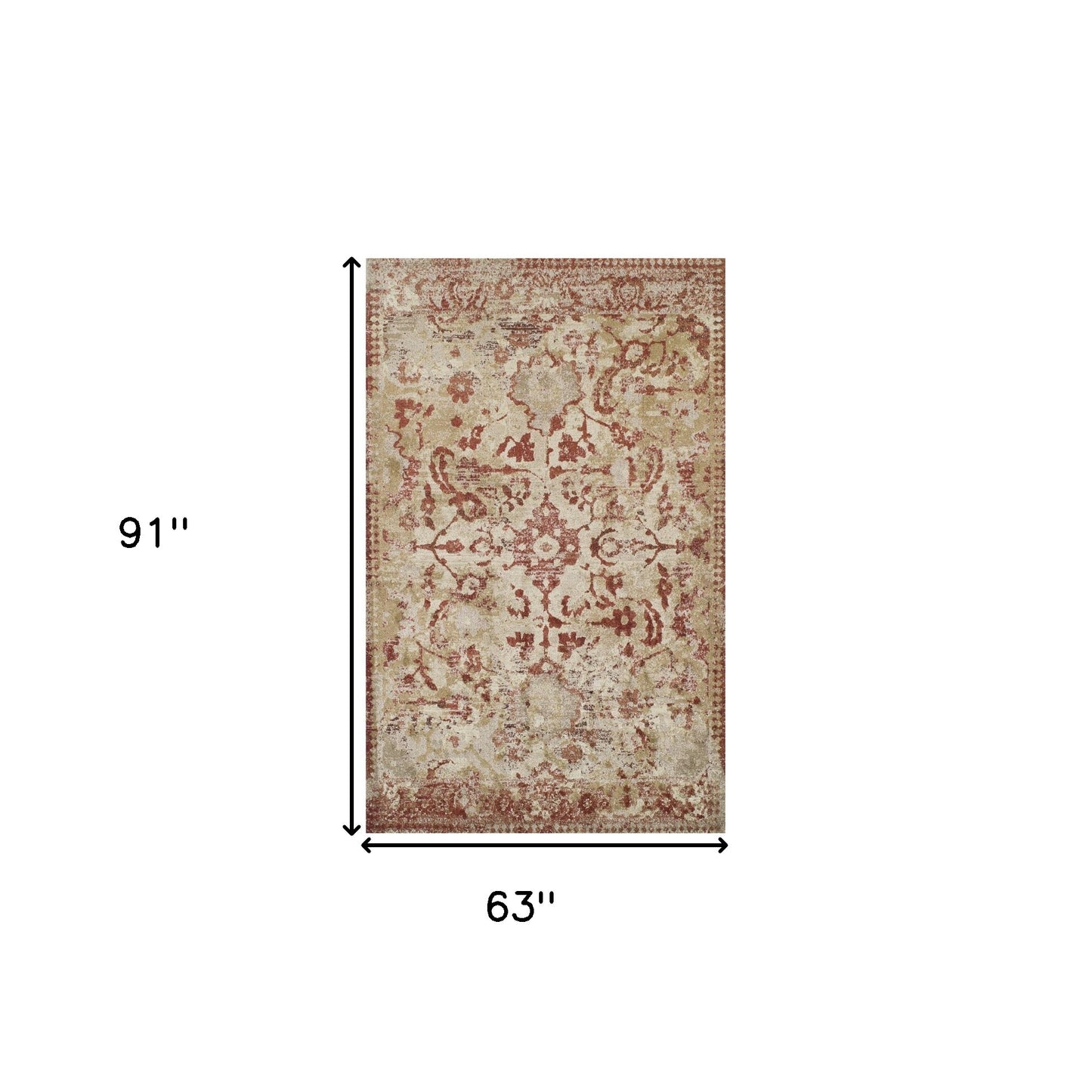 5' X 8' Red and Beige Oriental Area Rug