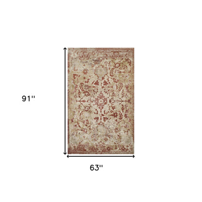 5' X 8' Red and Beige Oriental Area Rug