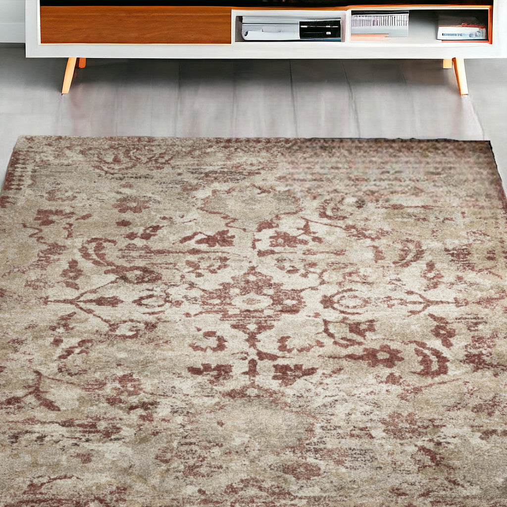 5' X 8' Red and Beige Oriental Area Rug