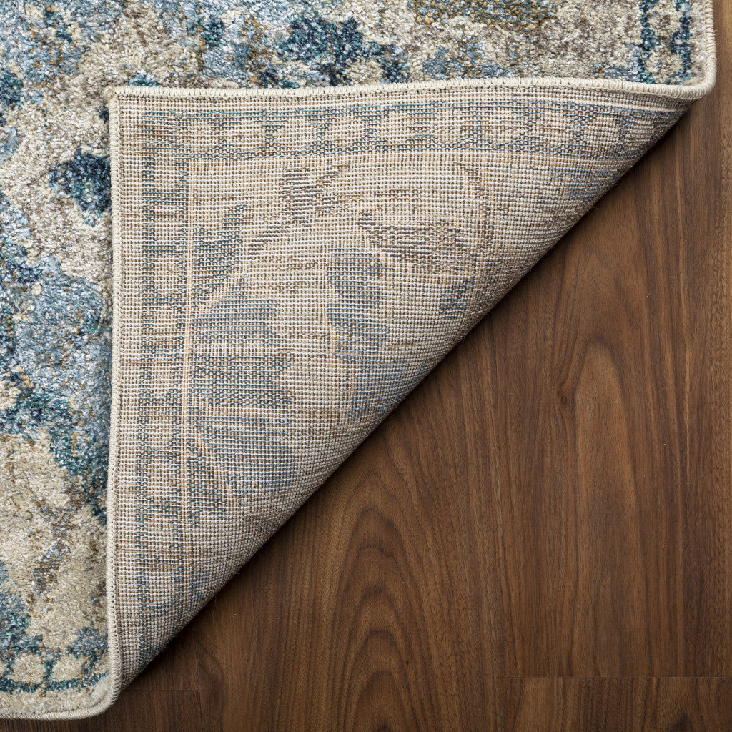 10' X 13' Blue Oriental Distressed Area Rug