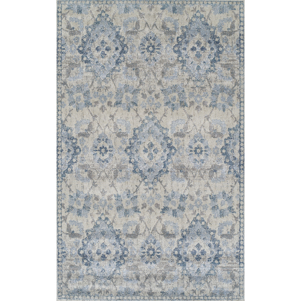 10' X 13' Blue Oriental Distressed Area Rug