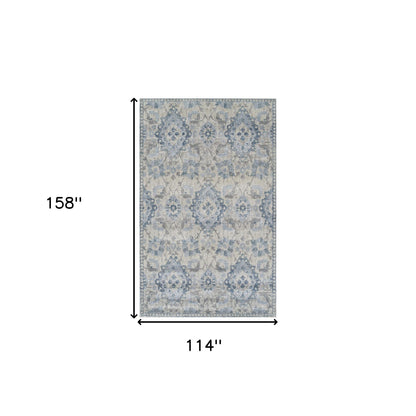 10' X 13' Blue Oriental Distressed Area Rug