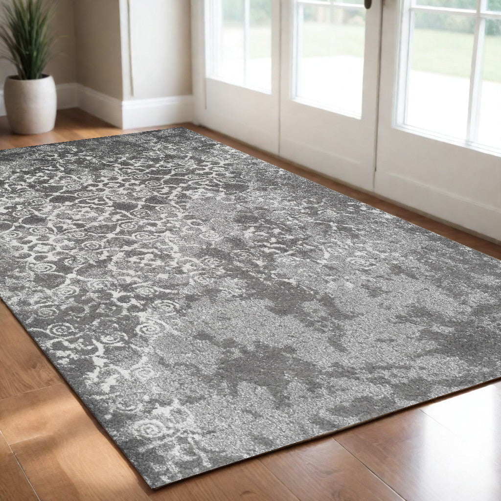 3' X 5' Gray and Ivory Oriental Distressed Area Rug