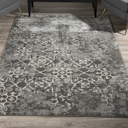 3' X 5' Gray and Ivory Oriental Distressed Area Rug