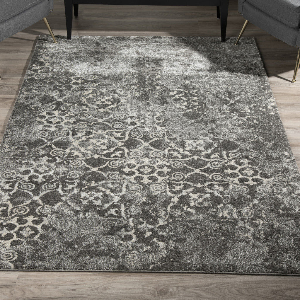 8' X 11' Gray and Ivory Oriental Distressed Area Rug