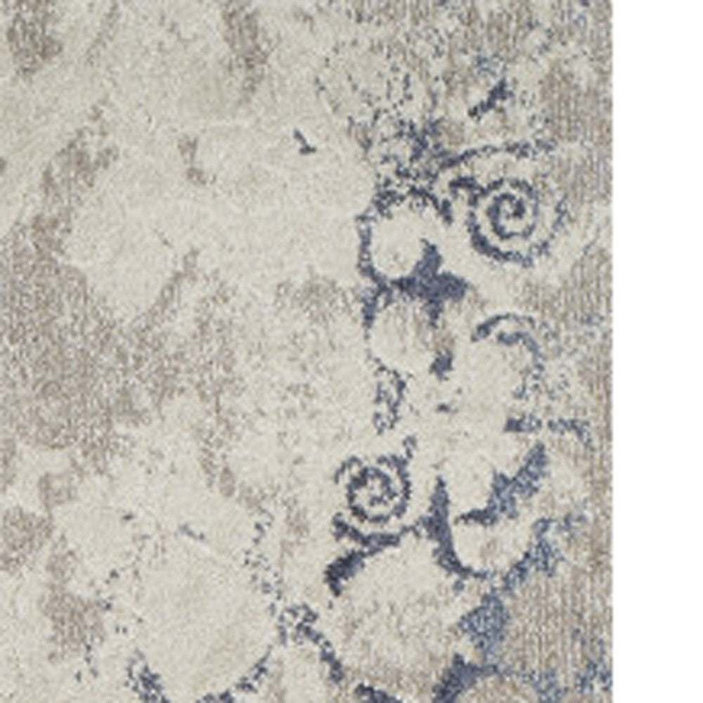 3' X 5' Blue and Ivory Oriental Distressed Area Rug