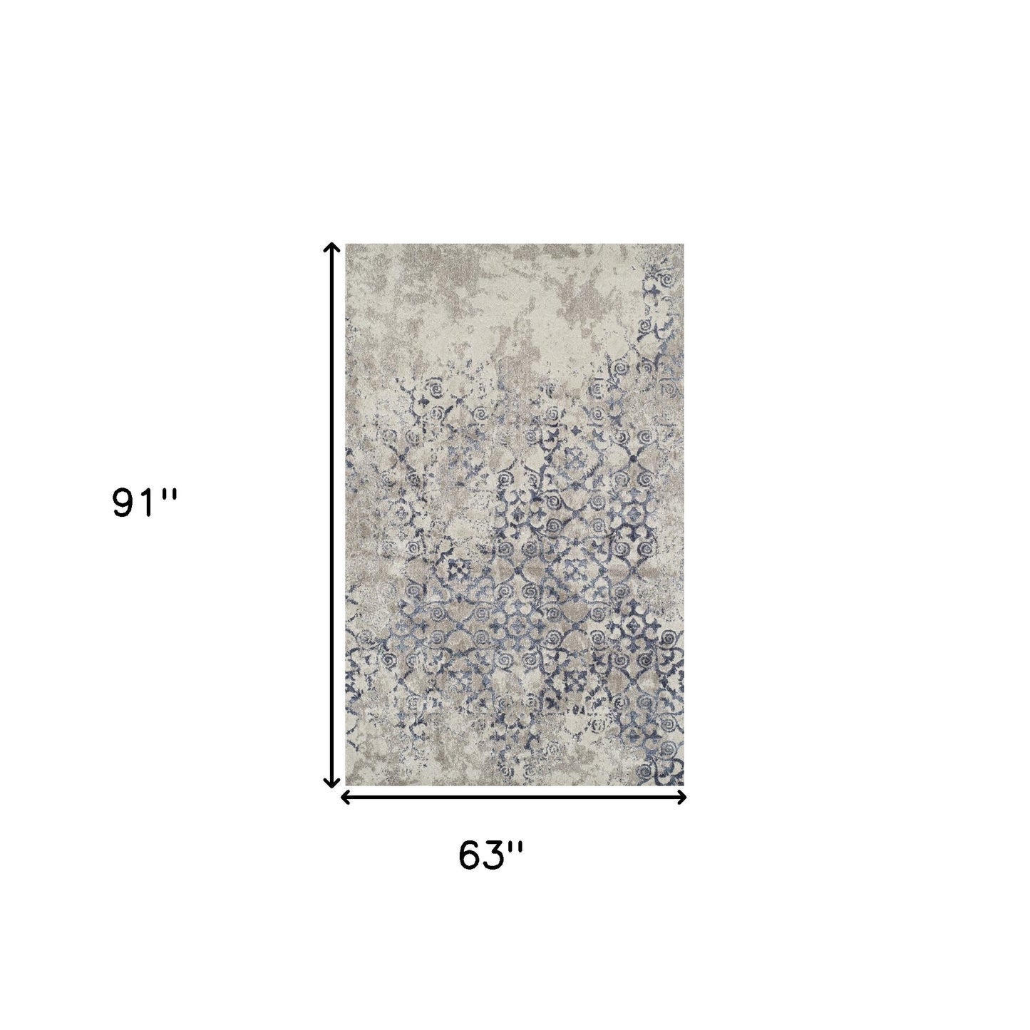 5' X 8' Blue and Ivory Oriental Distressed Area Rug