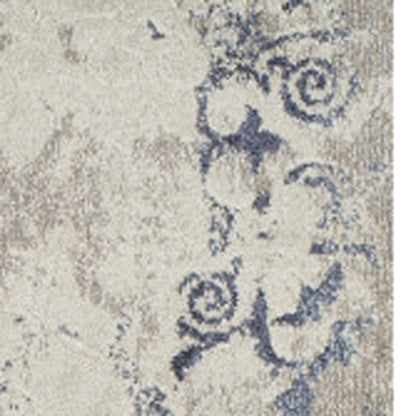 5' X 8' Blue and Ivory Oriental Distressed Area Rug