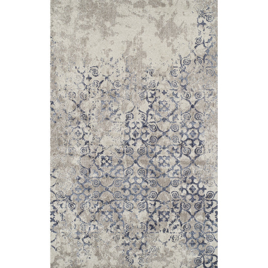 5' X 8' Blue and Ivory Oriental Distressed Area Rug