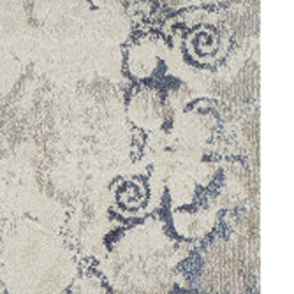 8' X 11' Blue and Ivory Oriental Distressed Area Rug