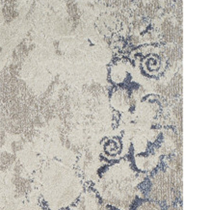 8' X 11' Blue and Ivory Oriental Distressed Area Rug