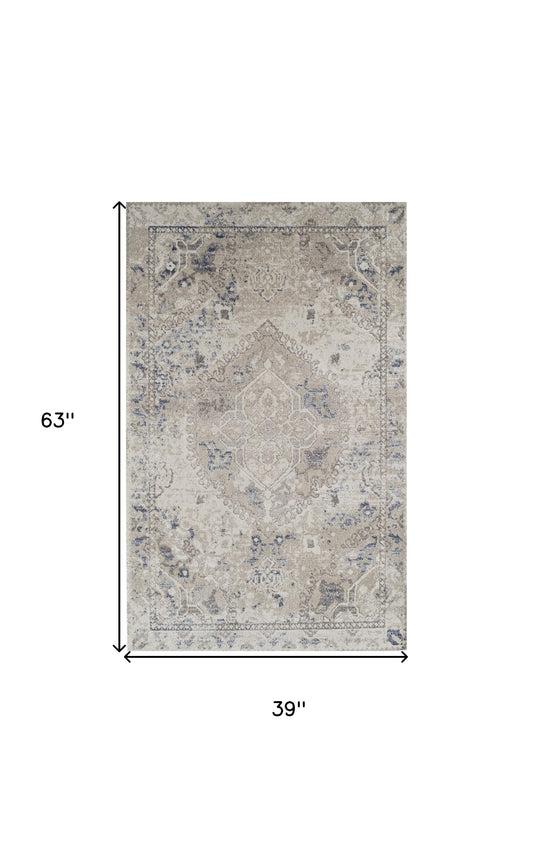 3' X 5' Ivory Oriental Distressed Area Rug