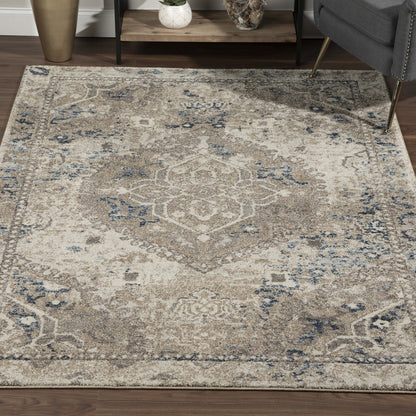 8' X 11' Ivory Oriental Distressed Area Rug