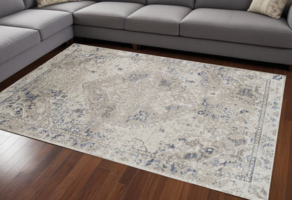 8' X 11' Ivory Oriental Distressed Area Rug