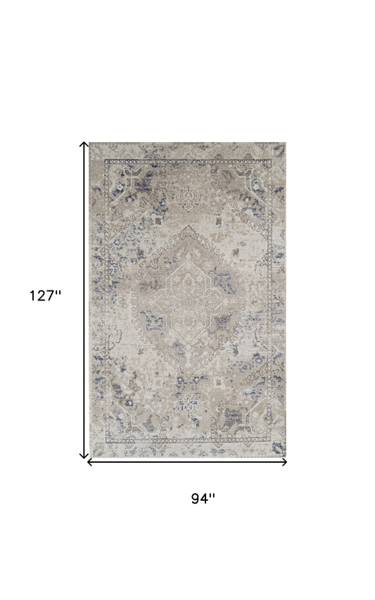 8' X 11' Ivory Oriental Distressed Area Rug