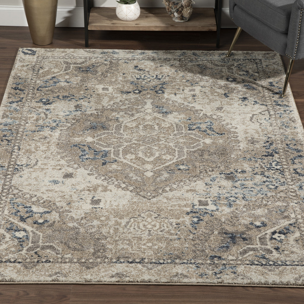 10' X 13' Ivory Oriental Distressed Area Rug