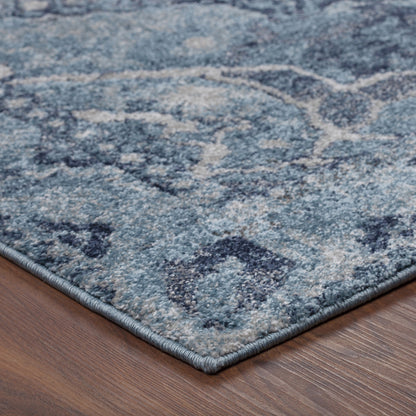 3' X 5' Blue and Ivory Oriental Distressed Area Rug