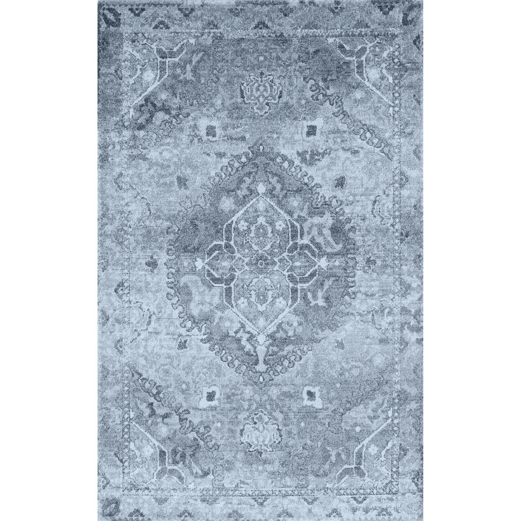 3' X 5' Blue and Ivory Oriental Distressed Area Rug