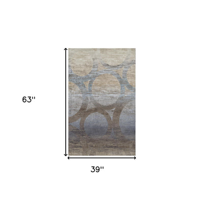 3' X 5' Brown and Beige Abstract Area Rug