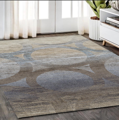 5' X 8' Brown and Beige Abstract Area Rug