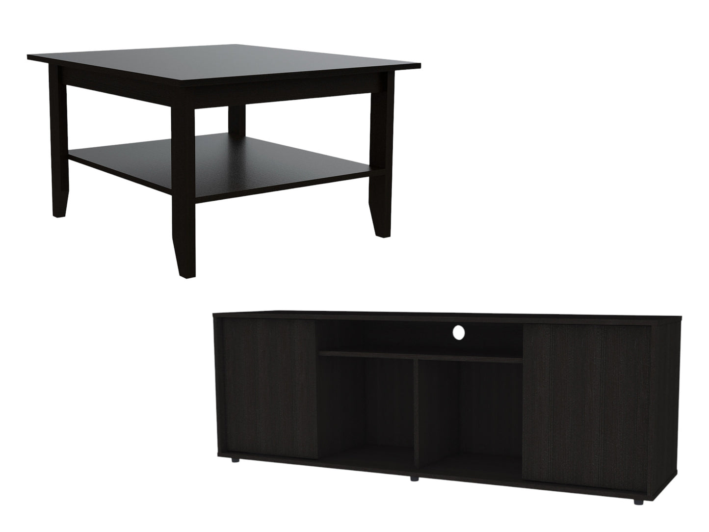 59" Black Open shelving TV Stand and Coffee Table