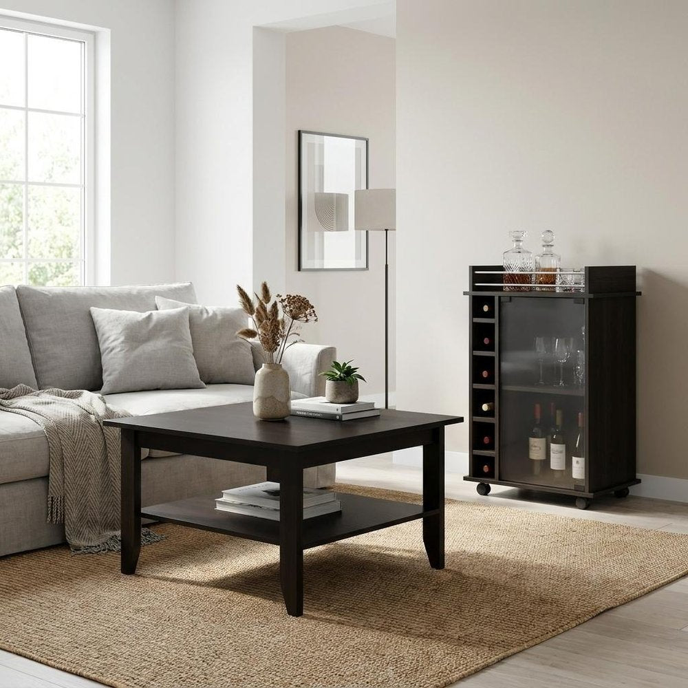 22" Brown and Black Open shelving Bar Cart and Coffee Table