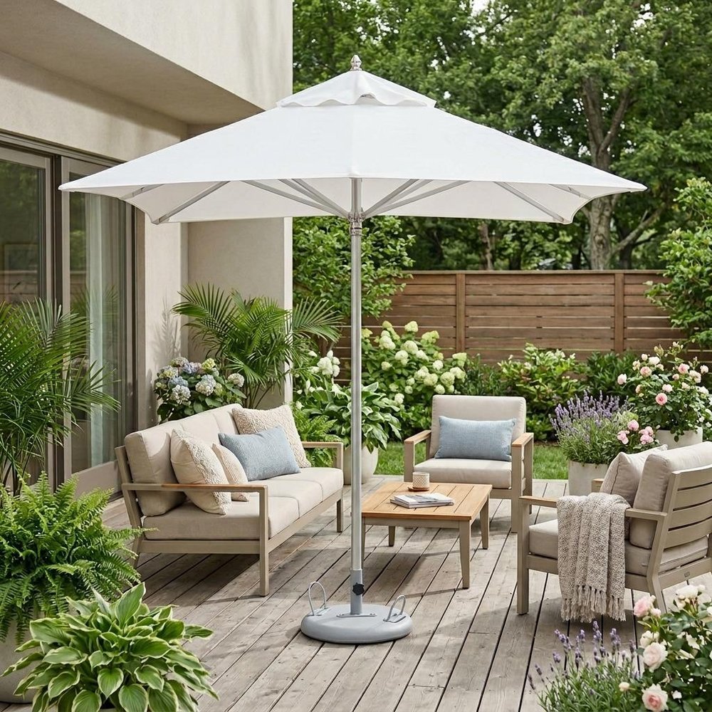 8' White Polyester Square Market Patio Umbrella