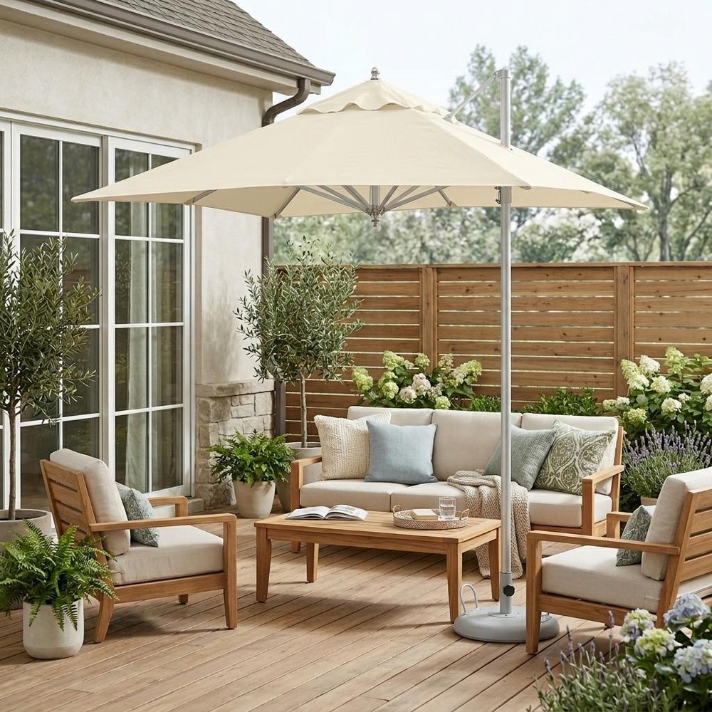 102" Ecru Polyester Square Market Patio Umbrella