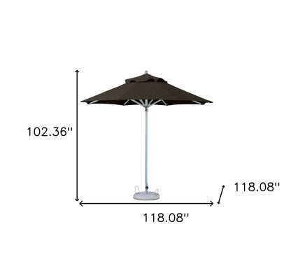 102" Black Polyester Round Market Patio Umbrella with Stand