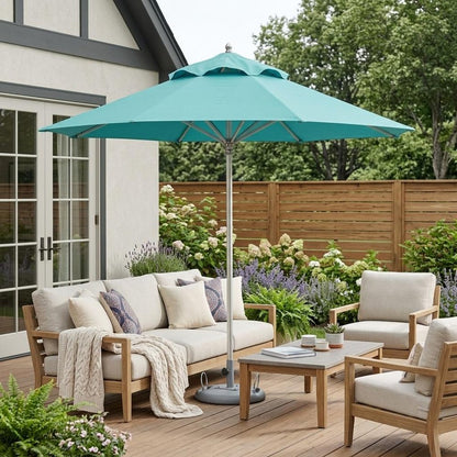 10' Aqua Polyester Round Tilt Cantilever Patio Umbrella with Stand