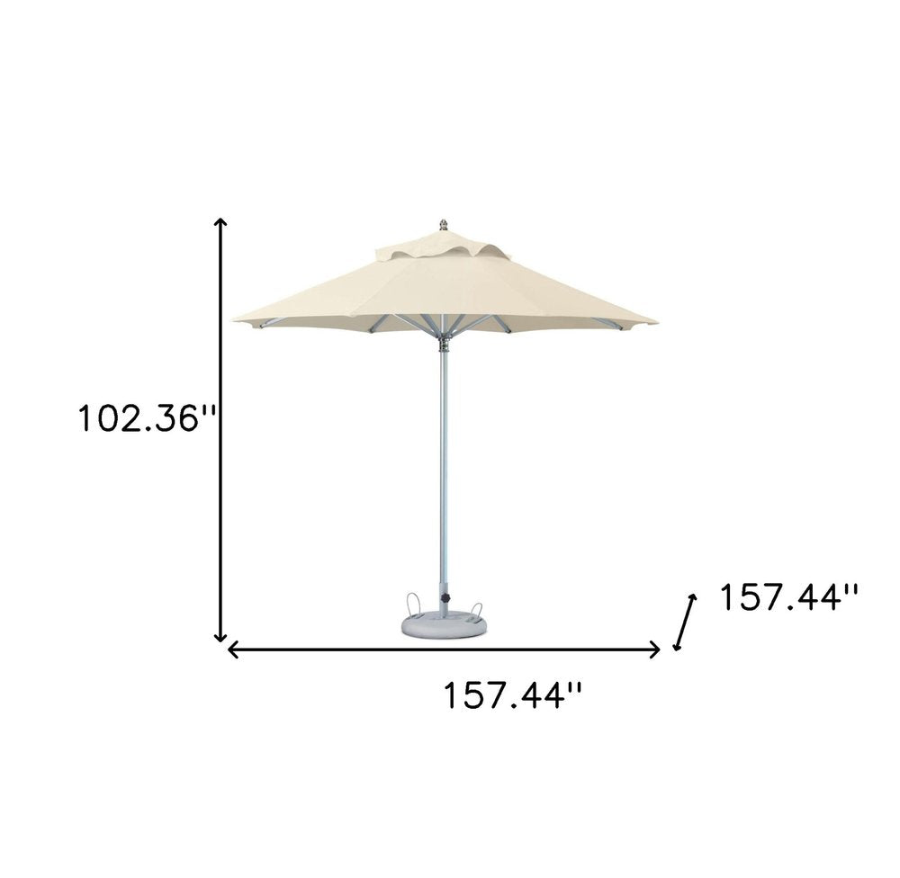 13' Ecru Polyester Round Tilt Cantilever Patio Umbrella with Stand