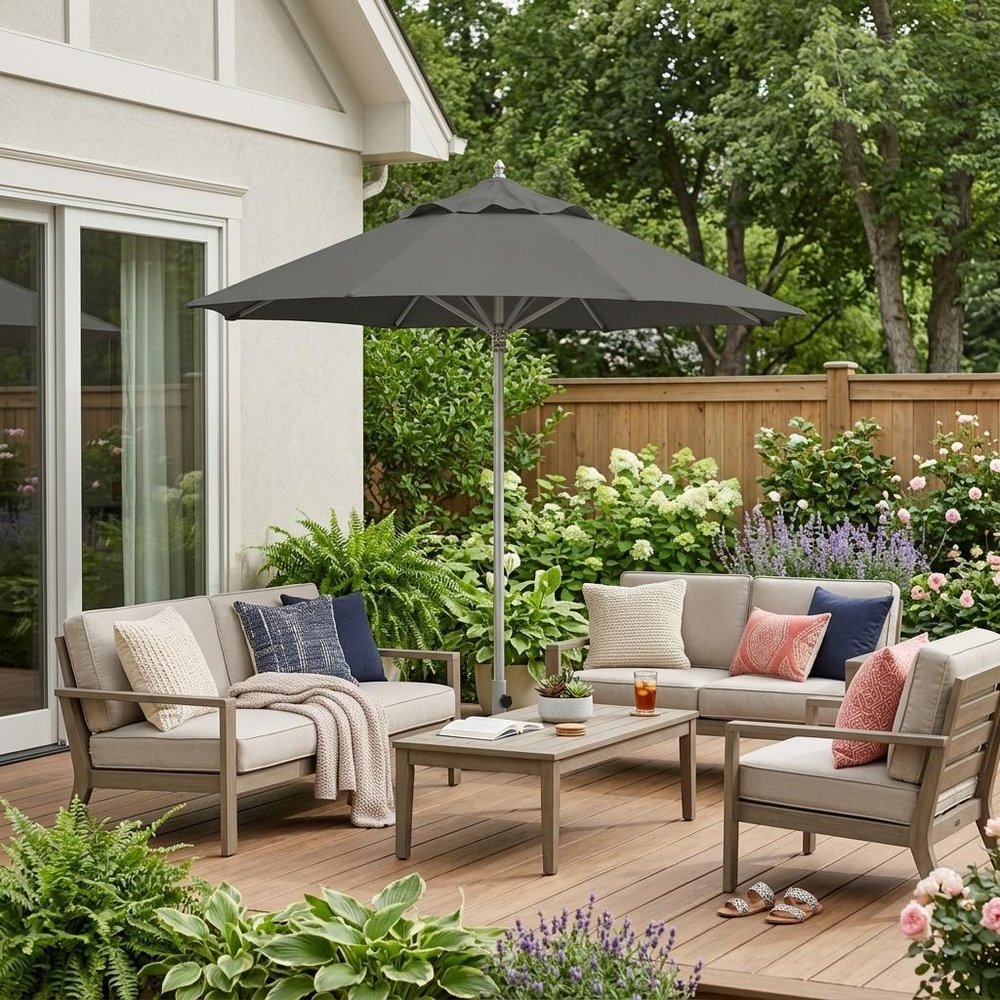 13' Charcoal Polyester Round Tilt Cantilever Patio Umbrella with Stand