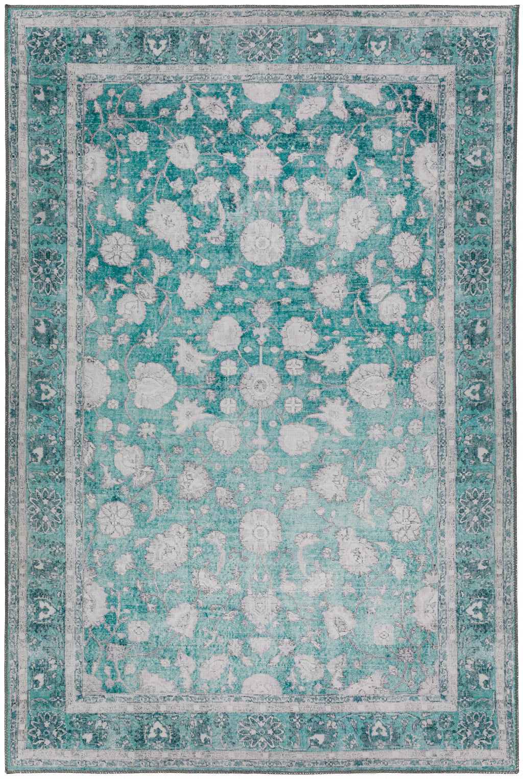 9' X 13' Blue Oriental Distressed Non Skid Area Rug