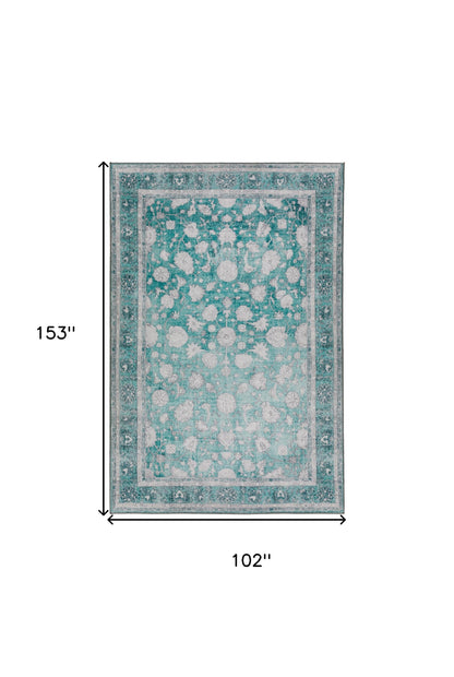 9' X 13' Blue Oriental Distressed Non Skid Area Rug