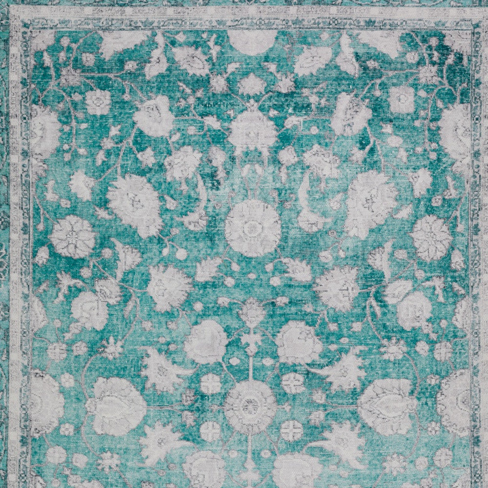 9' X 13' Blue Oriental Distressed Non Skid Area Rug