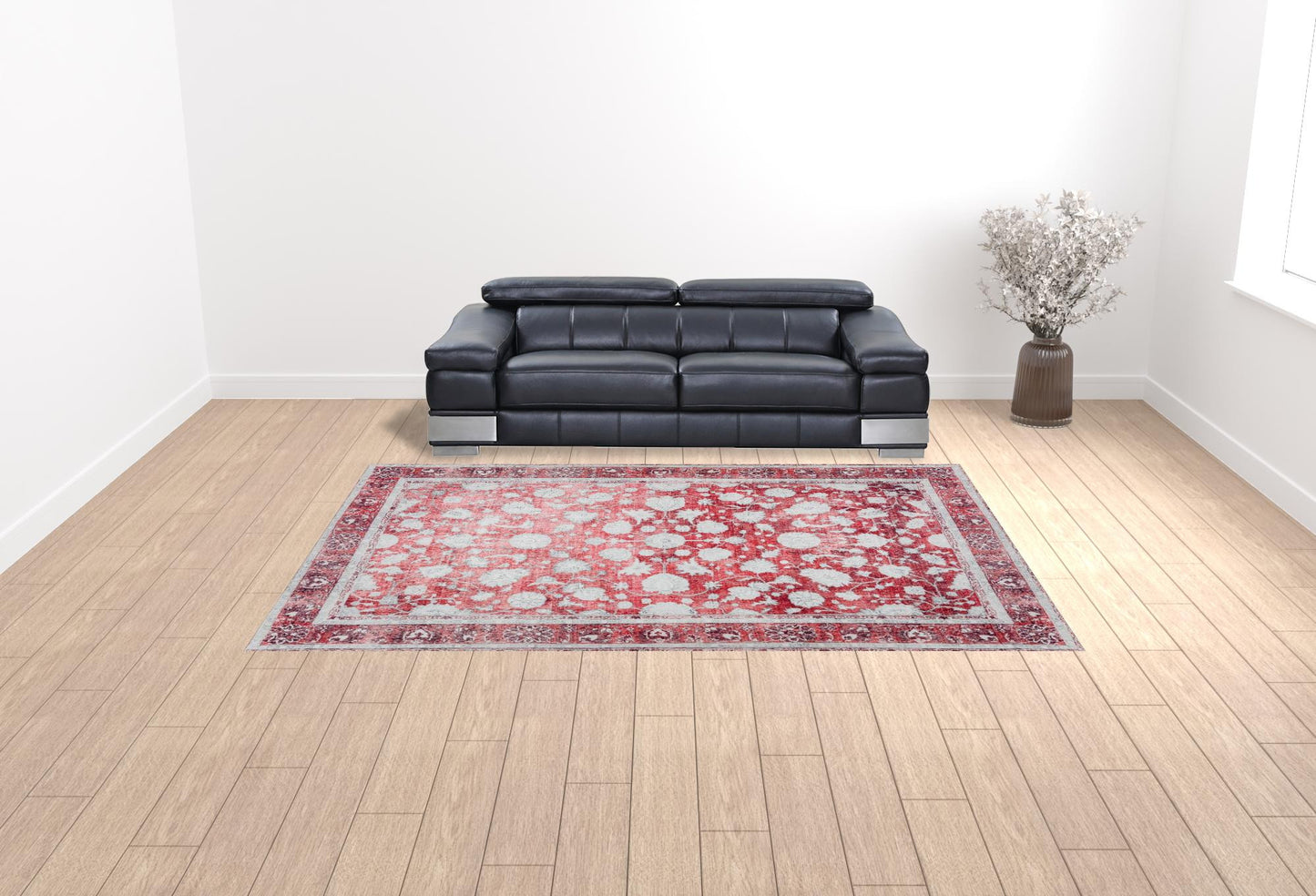 9' X 13' Red Oriental Distressed Non Skid Area Rug