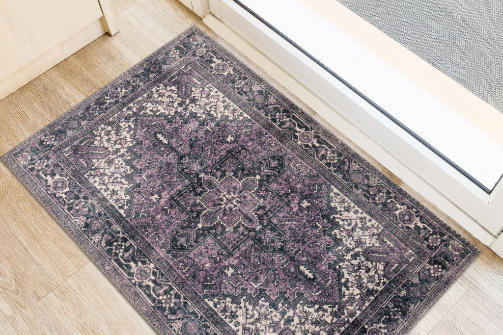 2' X 3' Purple Oriental Distressed Non Skid Area Rug