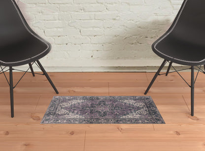 2' X 3' Purple Oriental Distressed Non Skid Area Rug