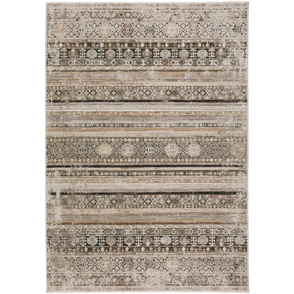 5' X 8' Brown Oriental Area Rug With Fringe