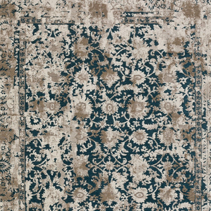 3' X 5' Blue Oriental Area Rug With Fringe